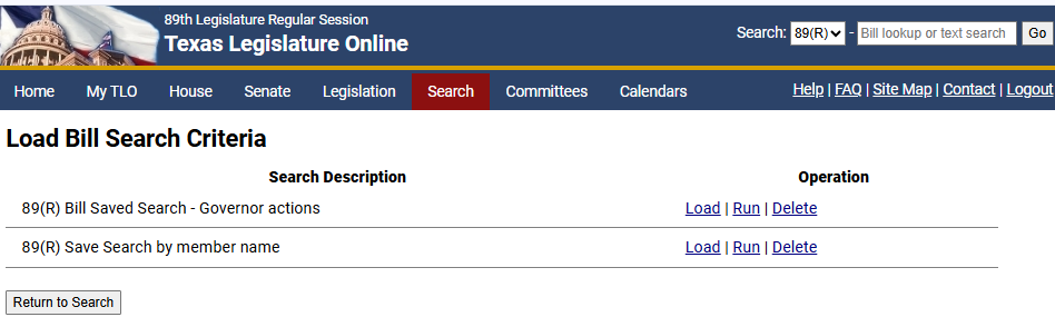 Displays a list of your saved searches